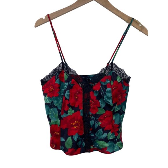 VTG Victoria Secret satin cami tank size XS Small rose floral lace trim Y2K gold - Picture 1 of 8